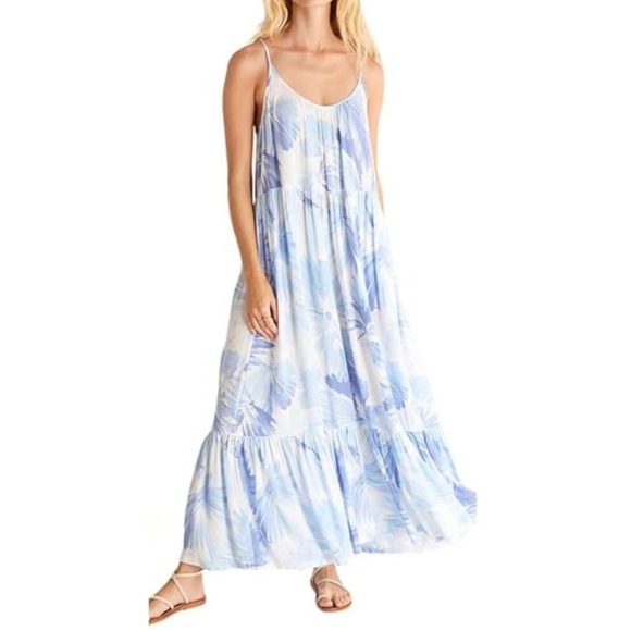 Z Supply Dresses & Skirts - Z Supply Watercolor Lido Leaf Blue White Maxi Dress - Medium